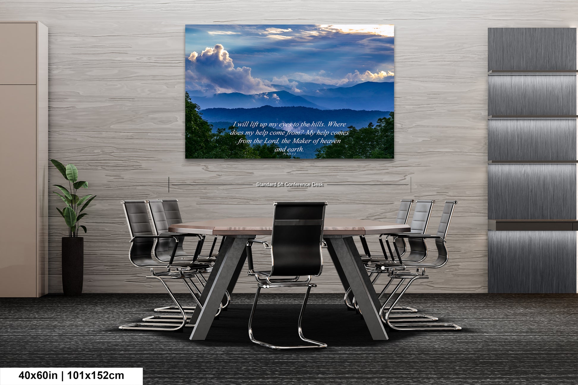 a dining room table with chairs and a picture on the wall