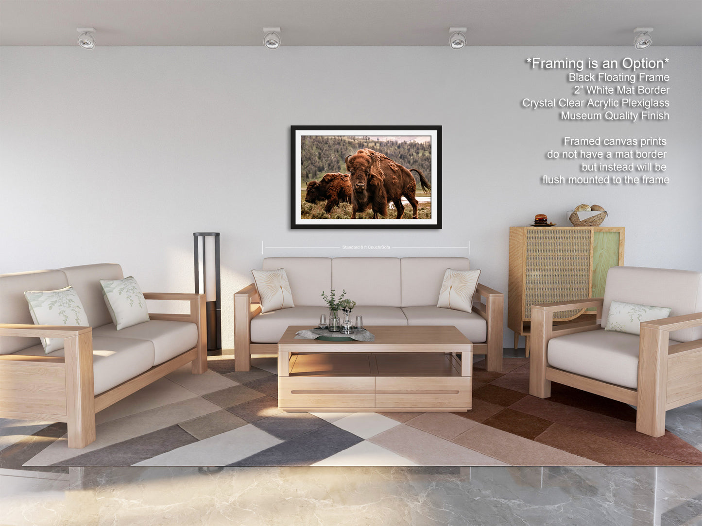 a living room filled with furniture and a painting on the wall
