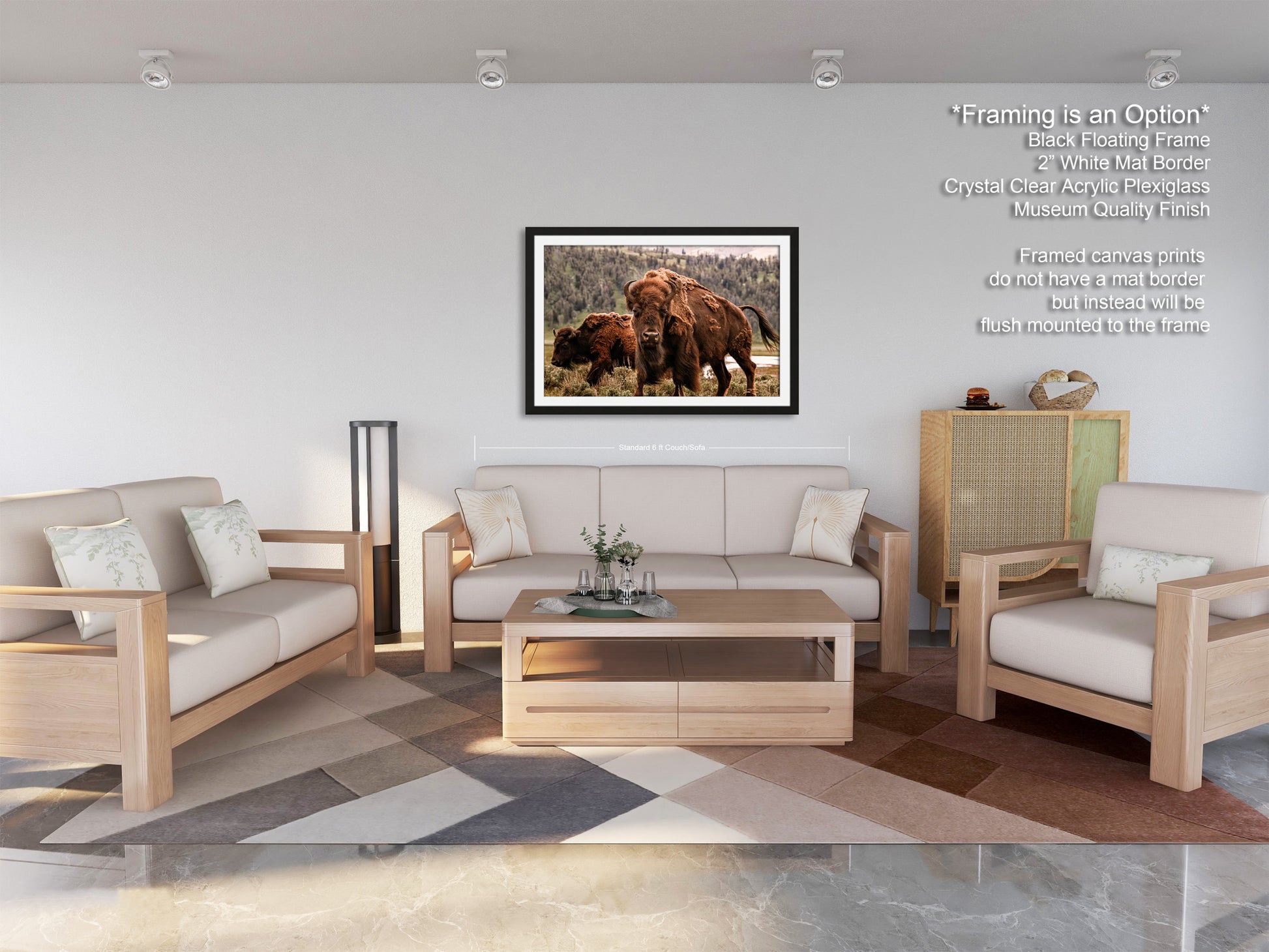 a living room filled with furniture and a painting on the wall