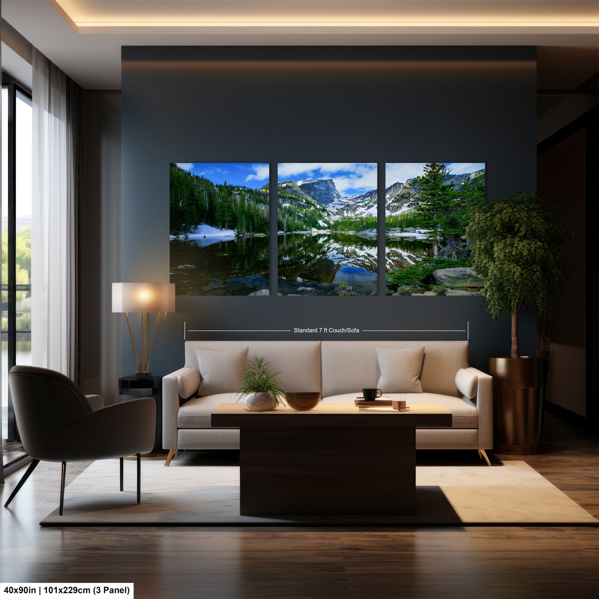 a living room filled with furniture and a painting on the wall