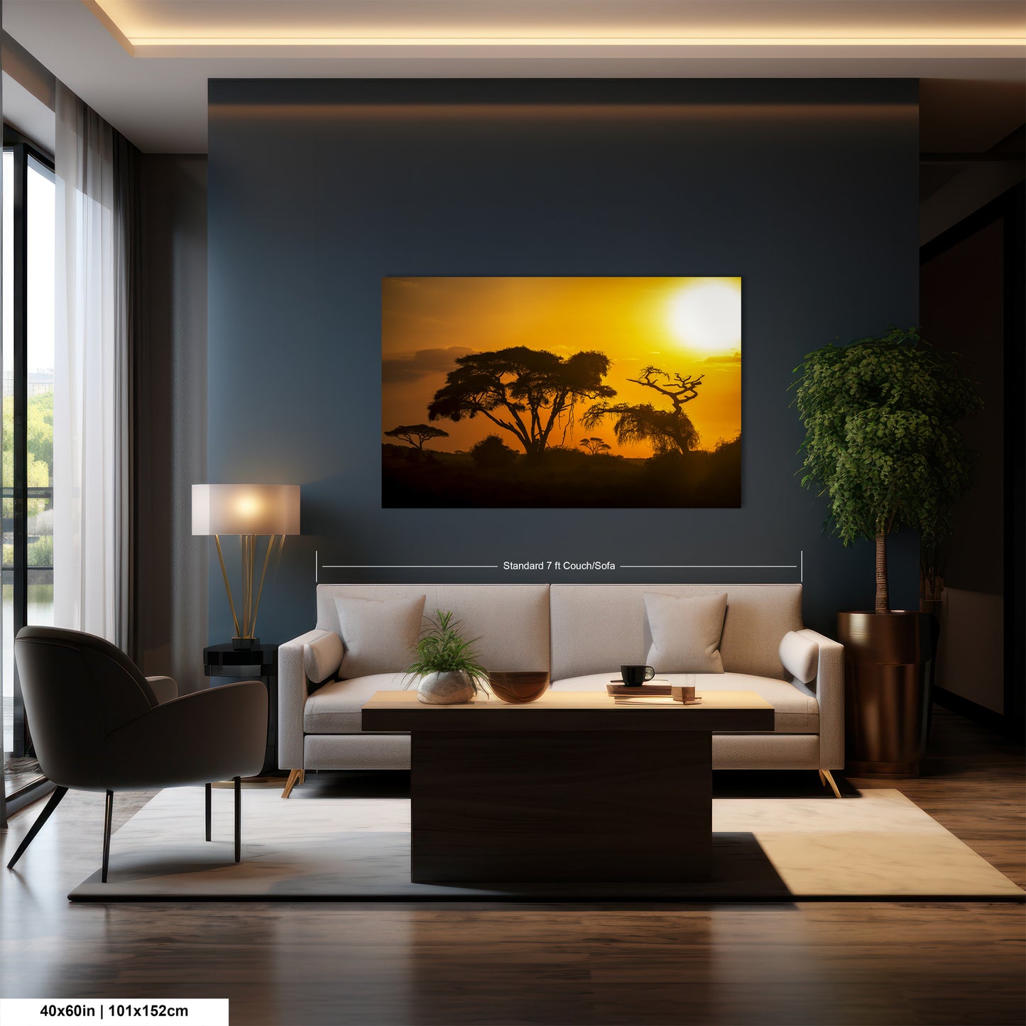 a living room filled with furniture and a painting on the wall