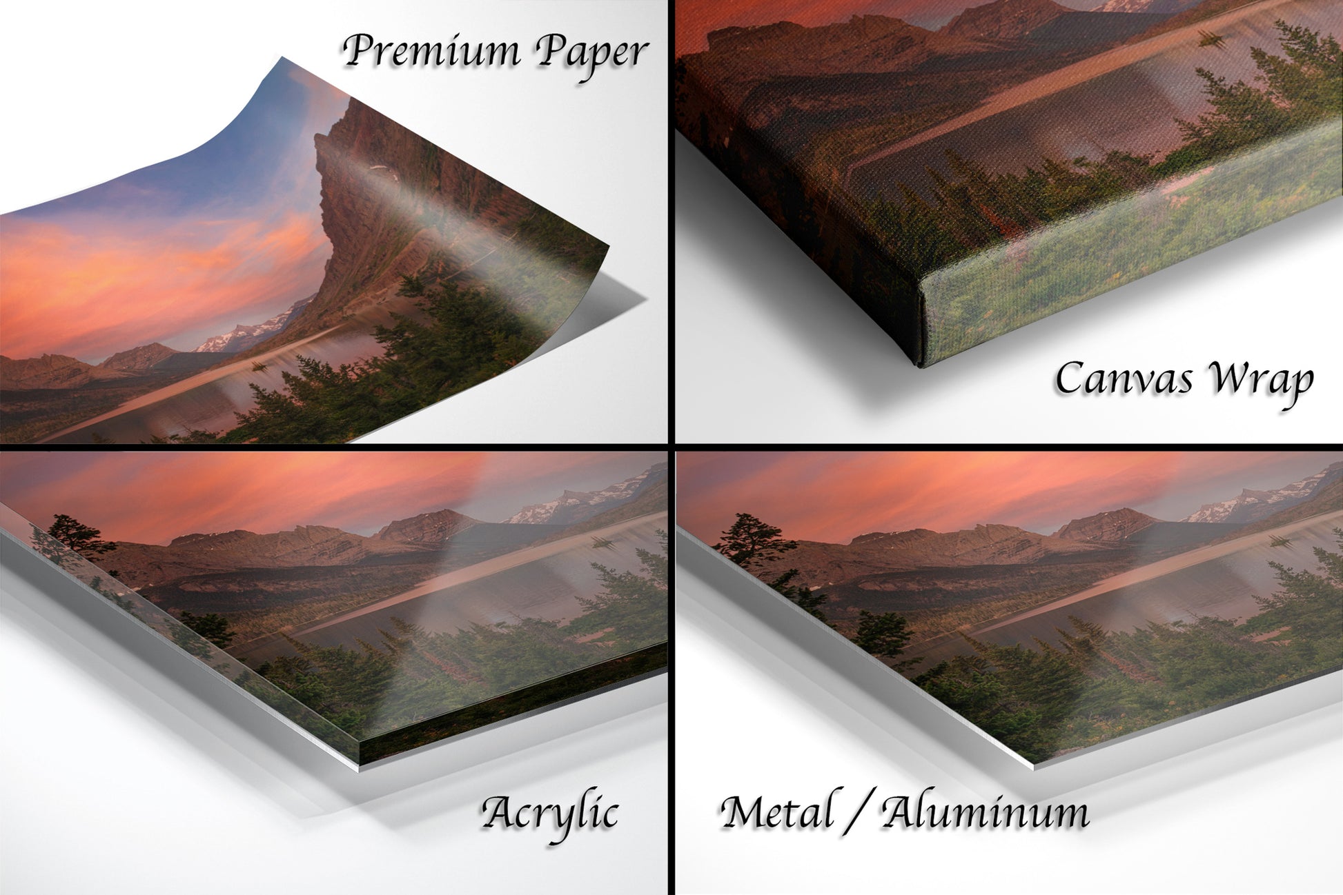 a series of four images of a mountain range
