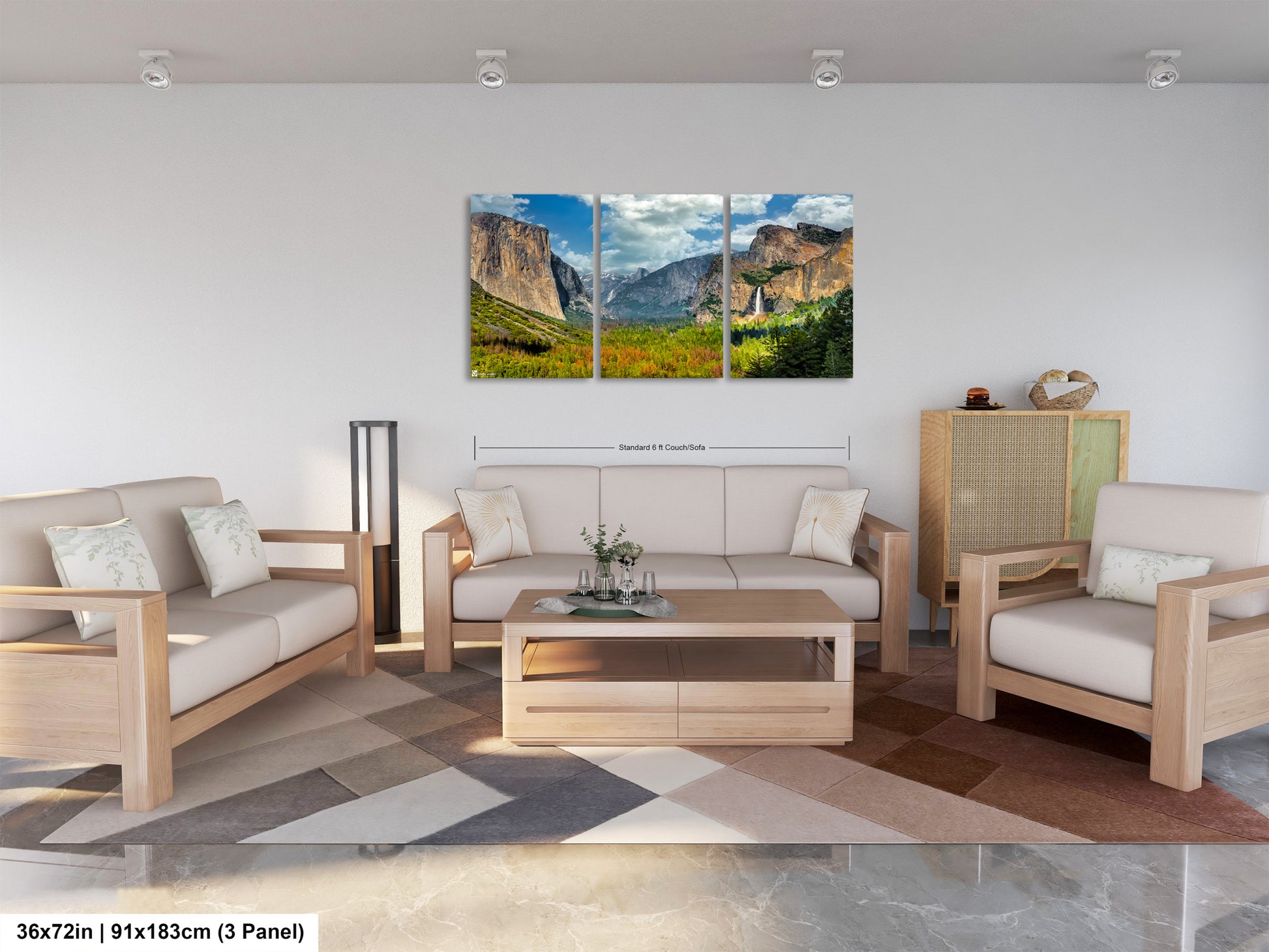 a living room filled with furniture and a painting on the wall