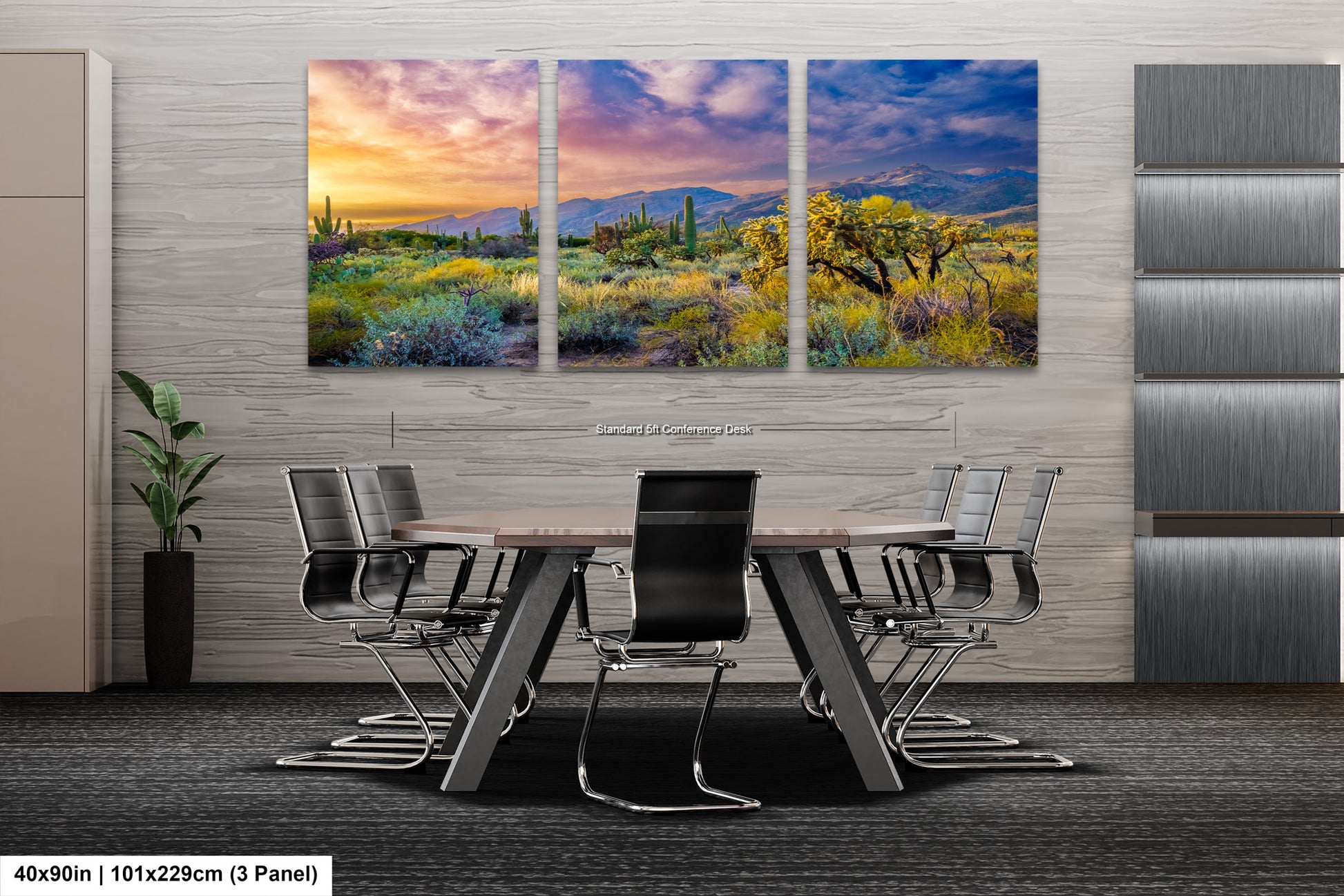 a dining room table with chairs and a painting on the wall