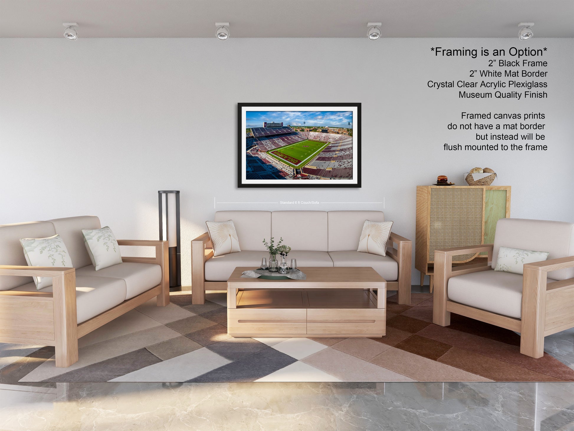 a living room filled with furniture and a painting on the wall