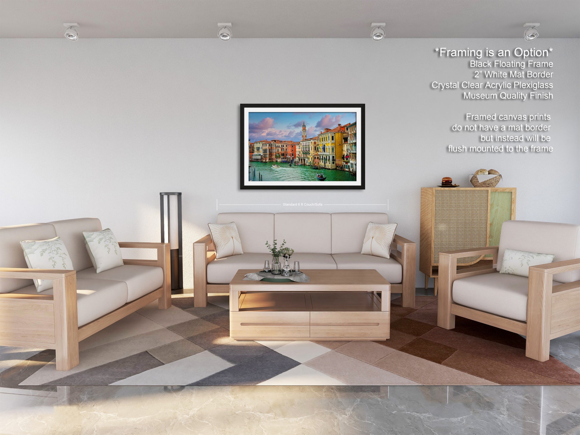 a living room filled with furniture and a painting on the wall