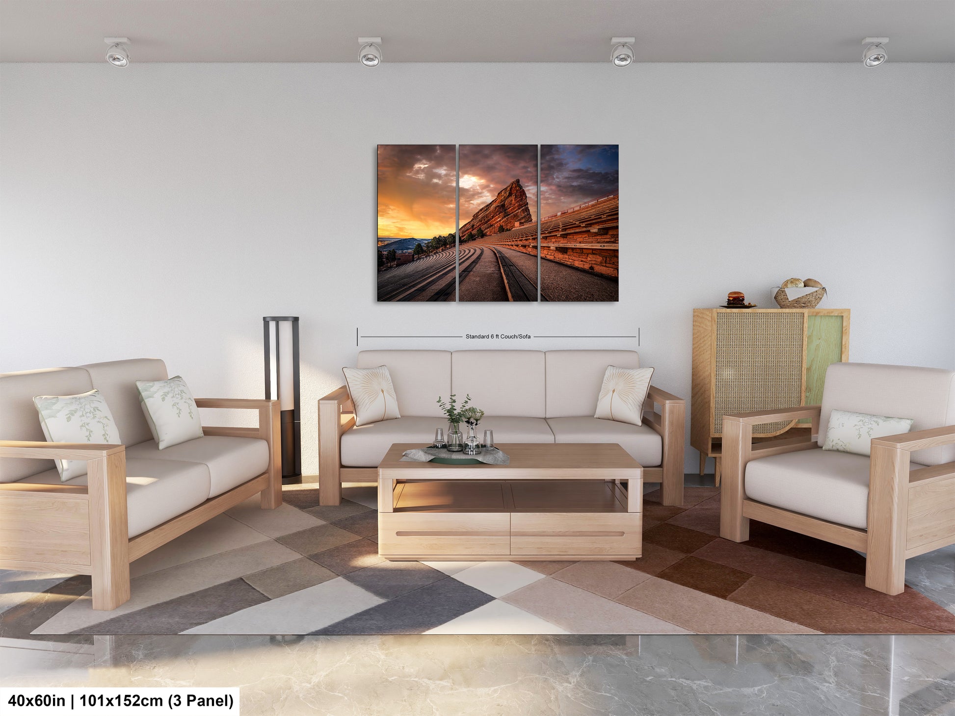 a living room filled with furniture and a painting on the wall