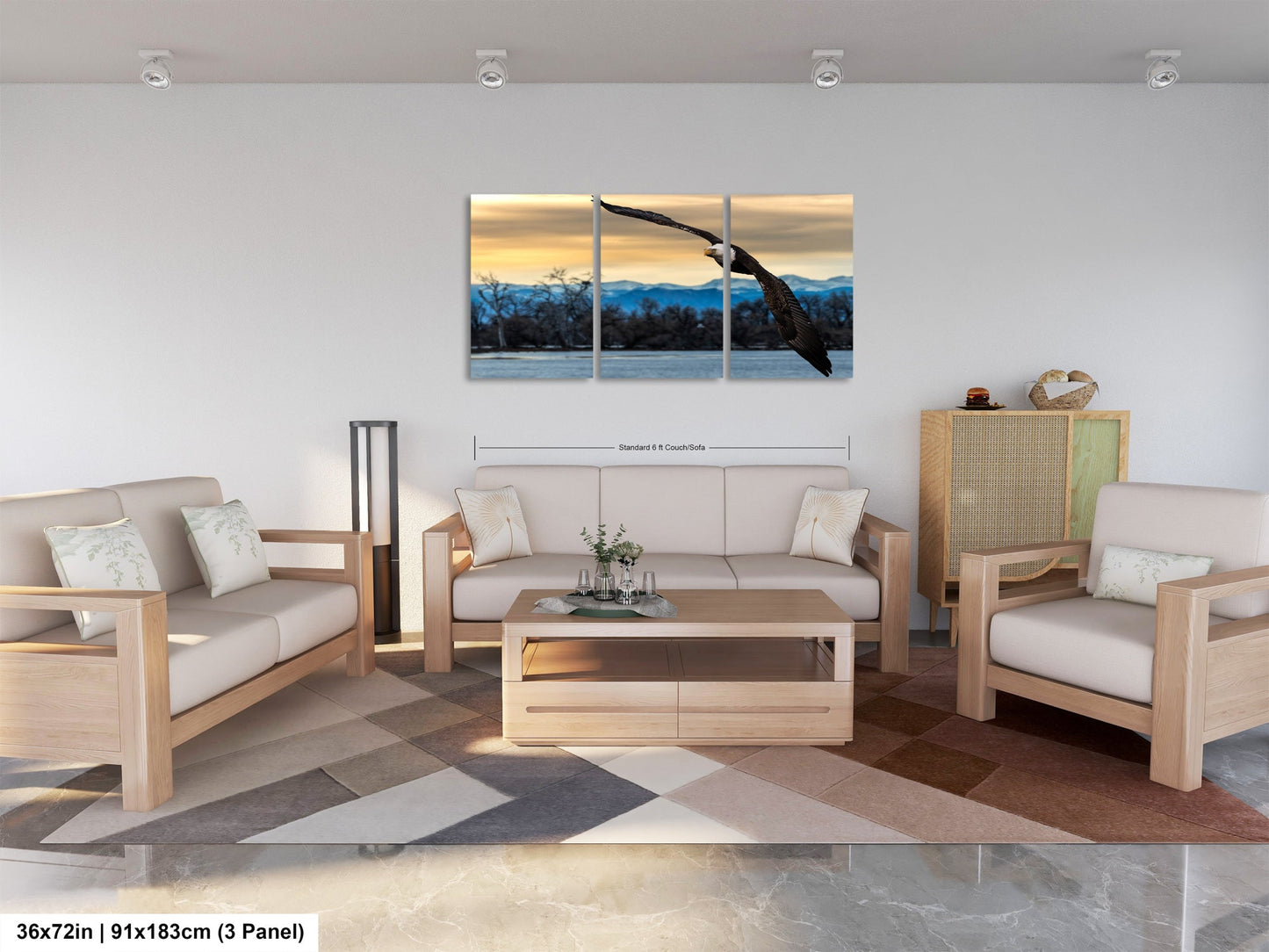 a living room filled with furniture and a painting on the wall