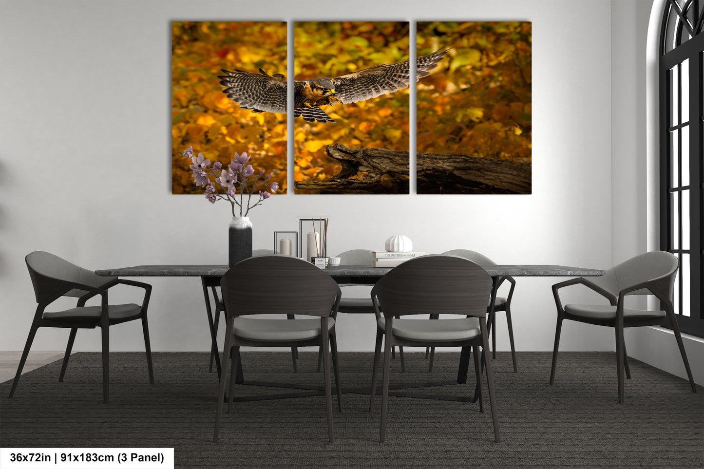 a dining room with a table and chairs