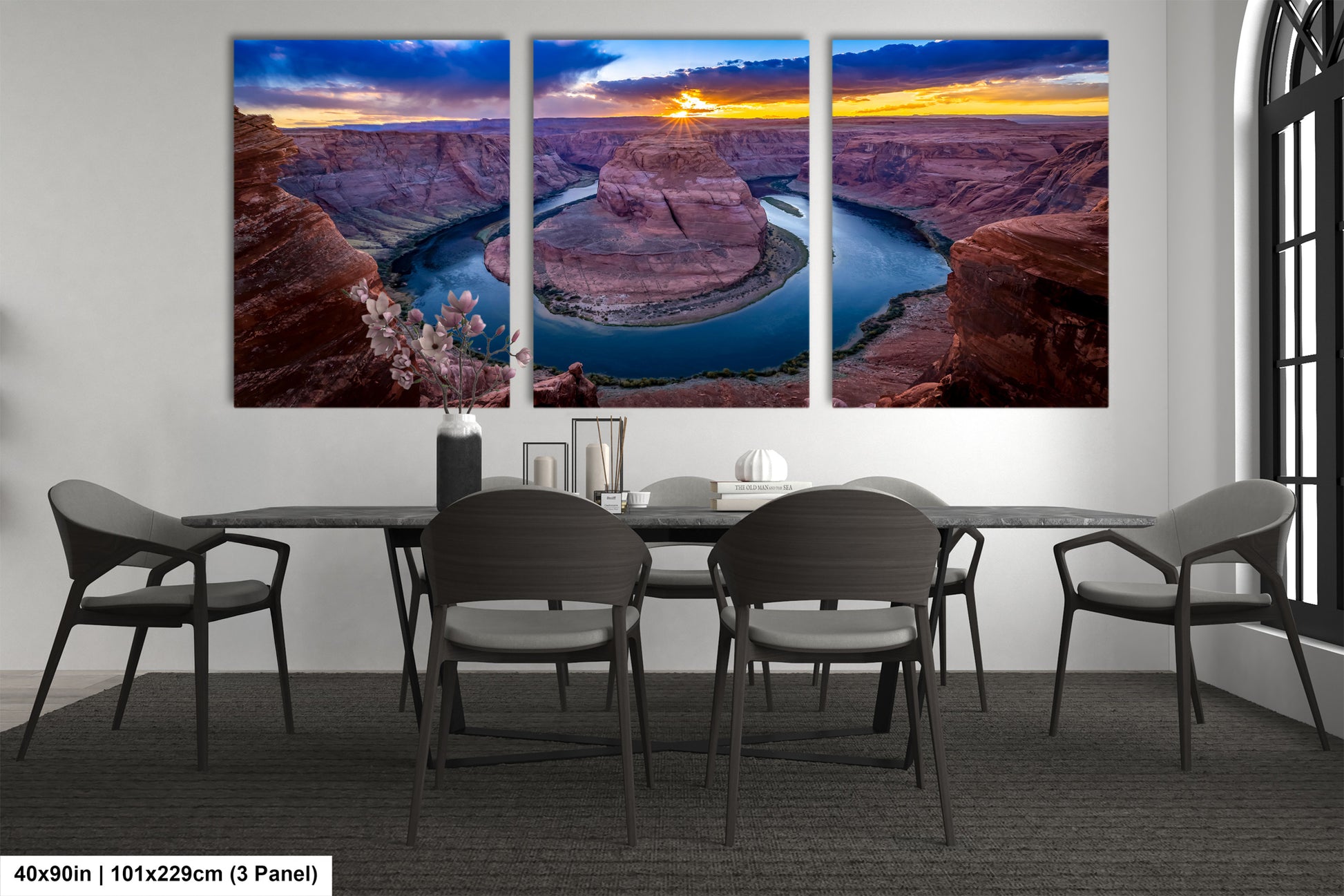 a dining room with a table and chairs