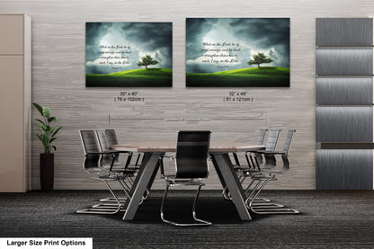 a dining room table with chairs in front of a wall with a picture of a