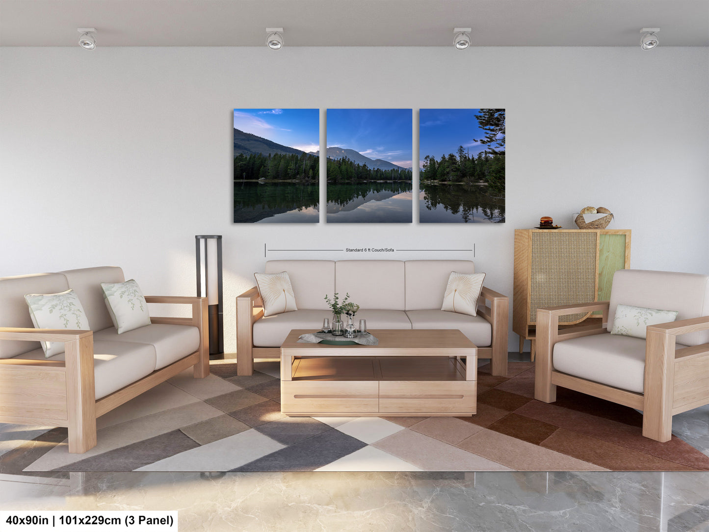 a living room filled with furniture and a painting on the wall