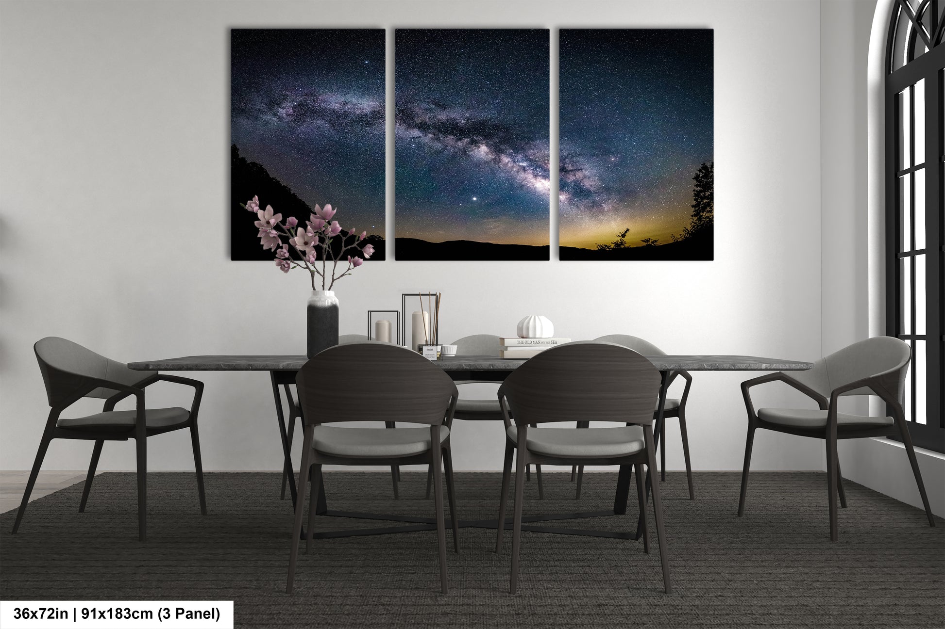 a dining room with a table and chairs