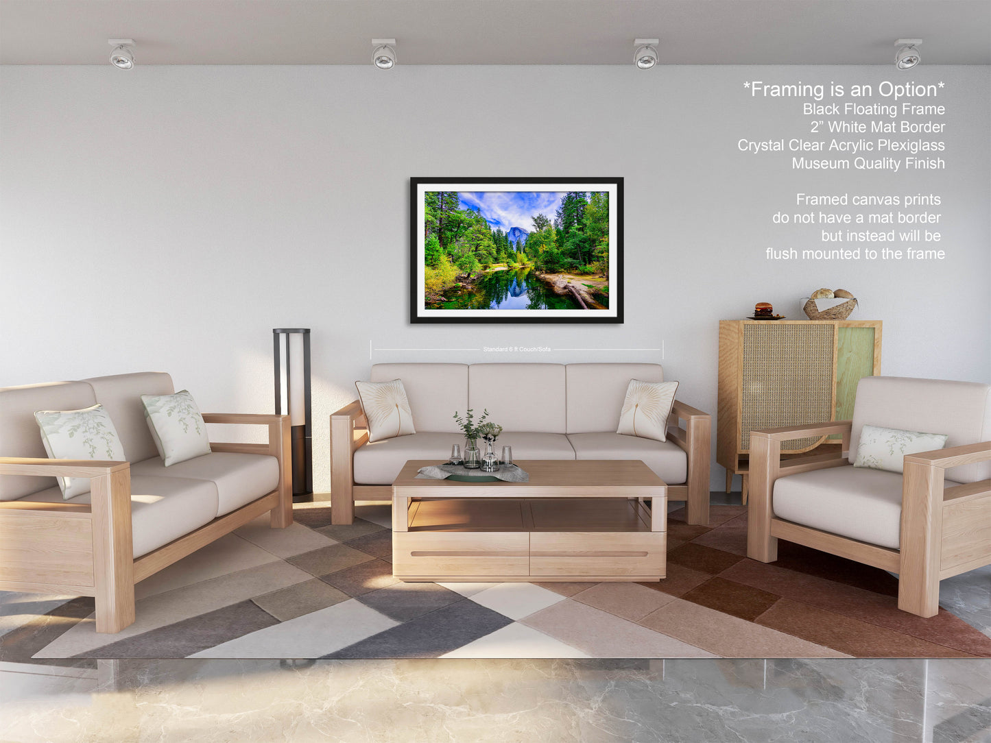 a living room filled with furniture and a painting on the wall
