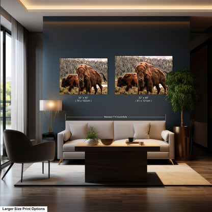 a living room with a couch and two elephants on the wall