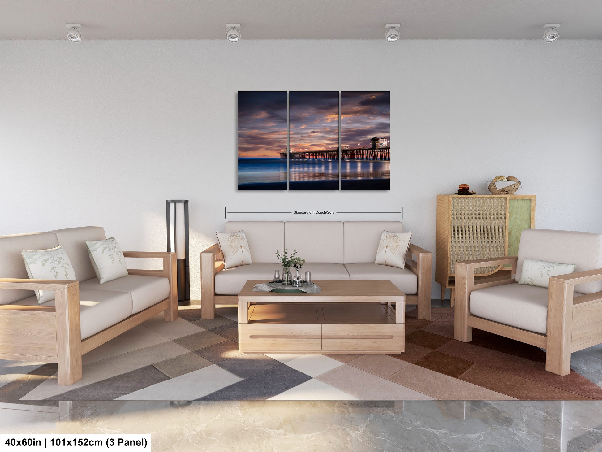 a living room filled with furniture and a painting on the wall