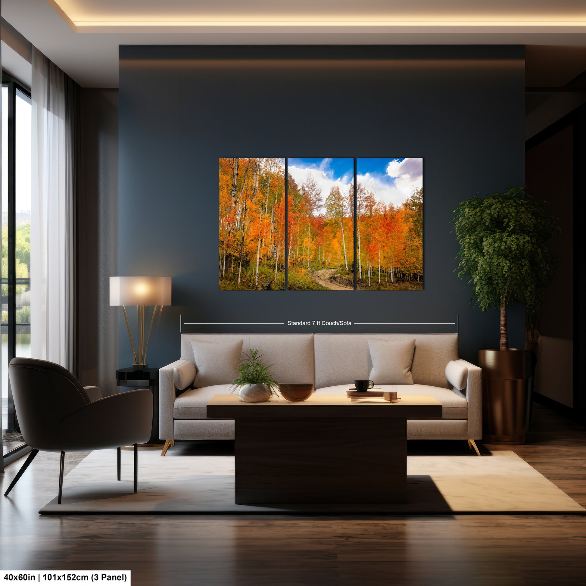a living room filled with furniture and a painting on the wall