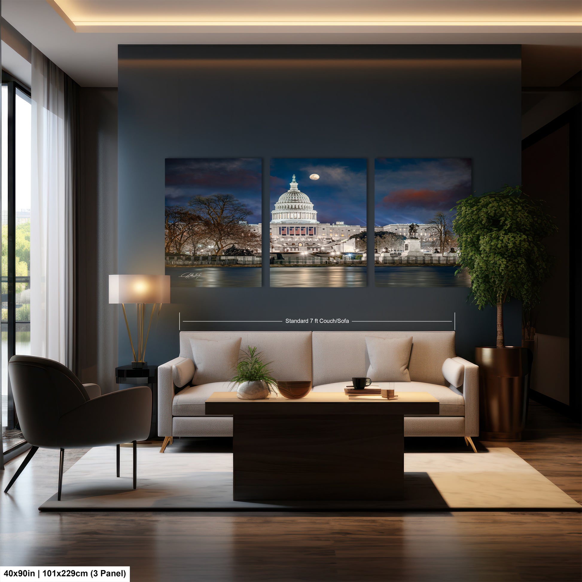 a living room filled with furniture and a large window
